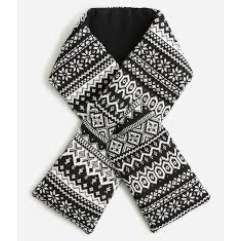J.Crew NWT Women's Fair Isle Pull Through Scarf Puff Black White Neck Warmer